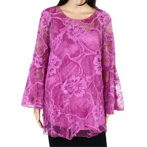 Ali Miles Fuchsia Large Lace Bell Sleeve Blouse